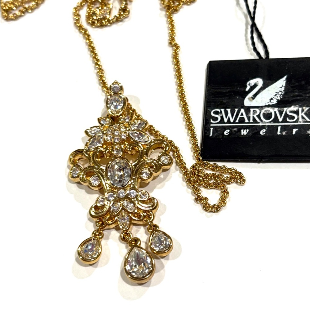 retired Swarovski Crystal pendant necklace gold color